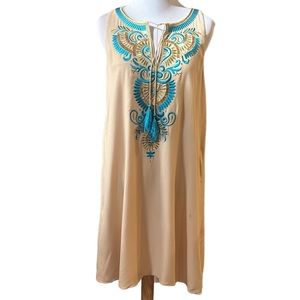 LILLY PULITZER AUBRA SLEEVELESS SHIFT DRESS BEIGE AQUA GOLD SIZE SMALL
